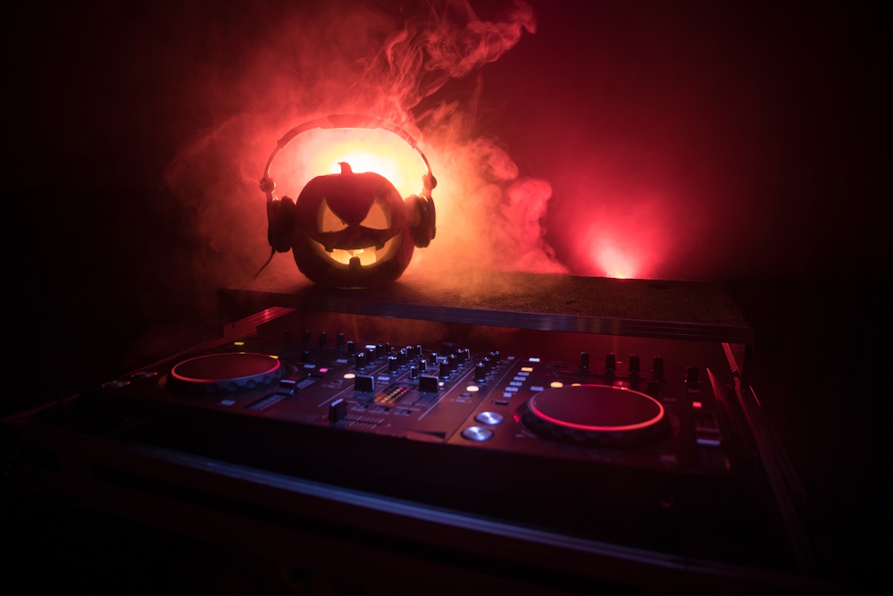 jack-o-lantern on dj table